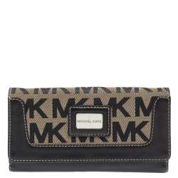 Michael Kors Beige/Black Signature Coated Canvas and Leather Brookville  Caryall Continental Wallet Michael Kors | TLC