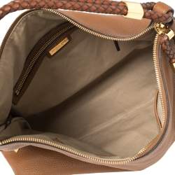 Pre Owned Michael Kors Brown Pebbled Leather Skorpios Top Zip Hobo