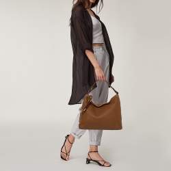 Pre Owned Michael Kors Brown Pebbled Leather Skorpios Top Zip Hobo