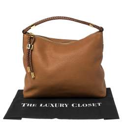 Pre Owned Michael Kors Brown Pebbled Leather Skorpios Top Zip Hobo