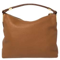 Pre Owned Michael Kors Brown Pebbled Leather Skorpios Top Zip Hobo