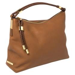 Pre Owned Michael Kors Brown Pebbled Leather Skorpios Top Zip Hobo