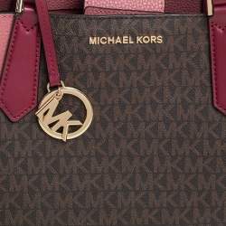 Pre Owned Michael Kors Pink/Brown Signature Coated Canvas and Leather Kimberly Satchel