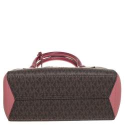 Pre Owned Michael Kors Pink/Brown Signature Coated Canvas and Leather Kimberly Satchel