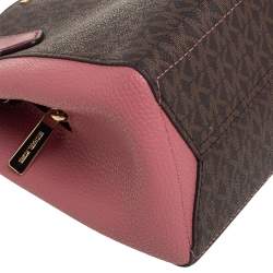 Pre Owned Michael Kors Pink/Brown Signature Coated Canvas and Leather Kimberly Satchel