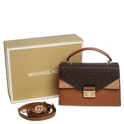 Pre Owned Michael Kors Tri Color Monogram Coated Canvas and Leather Kinsley Top Handle Bag