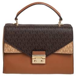 Pre Owned Michael Kors Tri Color Monogram Coated Canvas and Leather Kinsley Top Handle Bag