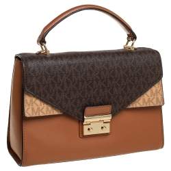 Pre Owned Michael Kors Tri Color Monogram Coated Canvas and Leather Kinsley Top Handle Bag