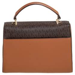 Pre Owned Michael Kors Tri Color Monogram Coated Canvas and Leather Kinsley Top Handle Bag