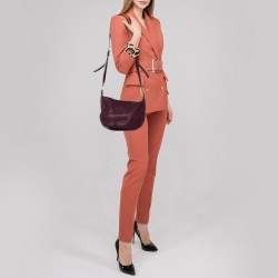 Pre Owned Micheal Kors Plum Pebbled Leather Grommet Strap Hobo