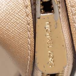 Pre Owned Michael Kors Gold Saffiano Leather Jet Set Camera Crossbody Bag