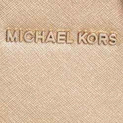 Pre Owned Michael Kors Gold Saffiano Leather Jet Set Camera Crossbody Bag