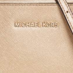 Pre Owned Michael Kors Gold Saffiano Leather Jet Set Camera Crossbody Bag