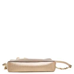 Pre Owned Michael Kors Gold Saffiano Leather Jet Set Camera Crossbody Bag