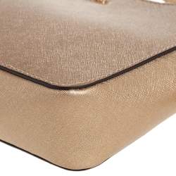 Pre Owned Michael Kors Gold Saffiano Leather Jet Set Camera Crossbody Bag