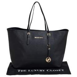 Pre Owned Michael Kors Black Leather Large Jet Set Travel Tote