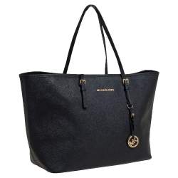Pre Owned Michael Kors Black Leather Large Jet Set Travel Tote