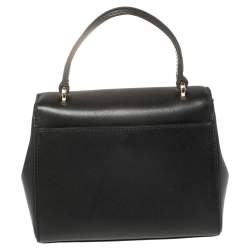 Pre Owned Michael Kors Black Leather Mott Top Handle Bag