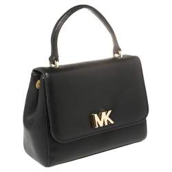 Pre Owned Michael Kors Black Leather Mott Top Handle Bag
