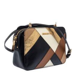 Pre Owned Micheal Kors Multicolor Python Embossed Leather and Leather Jet Set Camera Crossbody Bag