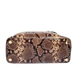 Pre Owned Michael Kors Beige/Brown Leather and Python Embossed Leather Smythe Satchel