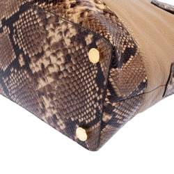 Pre Owned Michael Kors Beige/Brown Leather and Python Embossed Leather Smythe Satchel