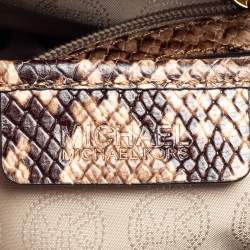 Pre Owned Michael Kors Beige/Brown Leather and Python Embossed Leather Smythe Satchel