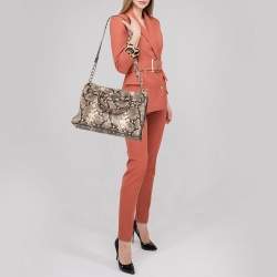 مملوكة مسبقًا حقيبة يد توتس ميشيل كورس هاميلتون جلد بنقشة جلد الثعبان بني / بيج 