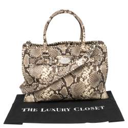 مملوكة مسبقًا حقيبة يد توتس ميشيل كورس هاميلتون جلد بنقشة جلد الثعبان بني / بيج 
