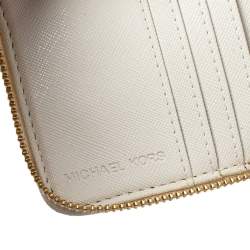 Michael Kors White Signature Coated Canvas Zip Around Compact Wallet