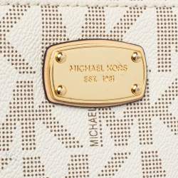 Michael Kors White Signature Coated Canvas Zip Around Compact Wallet