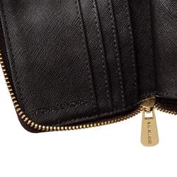 Pre Owned محفظة مايكل كورس كومباكت سحاب ملتف كانفاس مقوى شعار بني