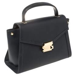 Pre Owned Michael Kors Navy Blue Leather Medium Whitney Top Handle Bag