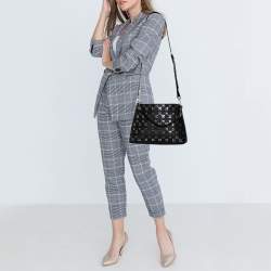 Pre Owned Michael Kors Black Floral Perforated Leather Portia Satchel