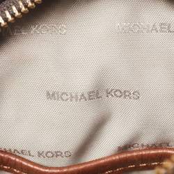 مملوكة مسبقًا حقيبة ظهر مايكل كورس ميني ريا كانفاس مقوي بني بالشعار وجلد