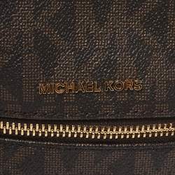 مملوكة مسبقًا حقيبة ظهر مايكل كورس ميني ريا كانفاس مقوي بني بالشعار وجلد