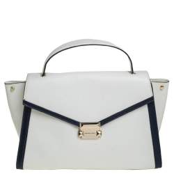 Pre Owned Michael Kors White Leather Large Whitney Top Handle Bag