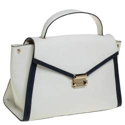 Pre Owned Michael Kors White Leather Large Whitney Top Handle Bag