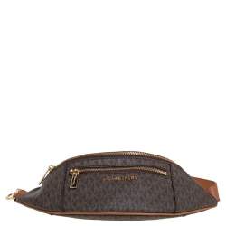 Pre Owned Michael Kors Brown/Tan Signature Coated Canvas and Leather Mott Belt Bag