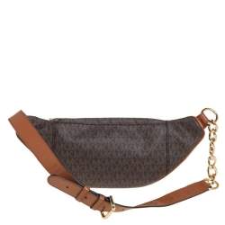 Pre Owned Michael Kors Brown/Tan Signature Coated Canvas and Leather Mott Belt Bag
