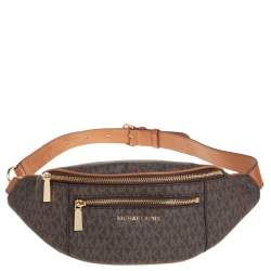 Pre Owned Michael Kors Brown/Tan Signature Coated Canvas and Leather Mott Belt Bag