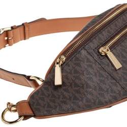 Pre Owned Michael Kors Brown/Tan Signature Coated Canvas and Leather Mott Belt Bag