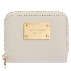 Pre Owned Micheal Kors White Leather Zip Around Wallet