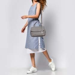 Pre Owned Michael Kors Grey Leather Medium Ava Top Handle Bag