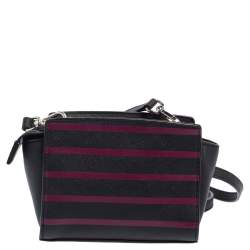 Pre Owned Michael Kors Black/Pink Saffiano Leather Mini Selma Crossbody Bag