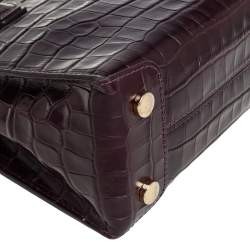 Pre Owned Michael Kors Plum Croc Embossed Leather Mini Mercer Tote