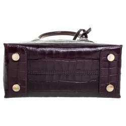 Pre Owned Michael Kors Plum Croc Embossed Leather Mini Mercer Tote