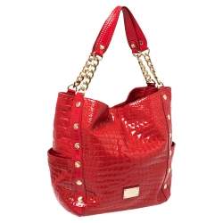 Pre Owned حقيبة يد توتس مايكل كورس ديلانسي جلد لامع نقشة التمساح أحمر