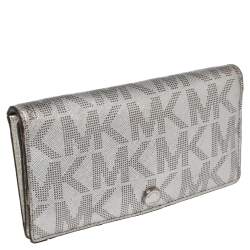 Michael Kors Metallic Silver Signature Coated Canvas Bifold Wallet