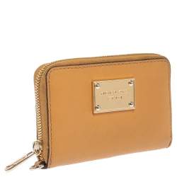 Michael Kors Tan Leather Zip Around Wristlet Wallet.